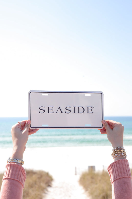 White and Navy Seaside License Plate 