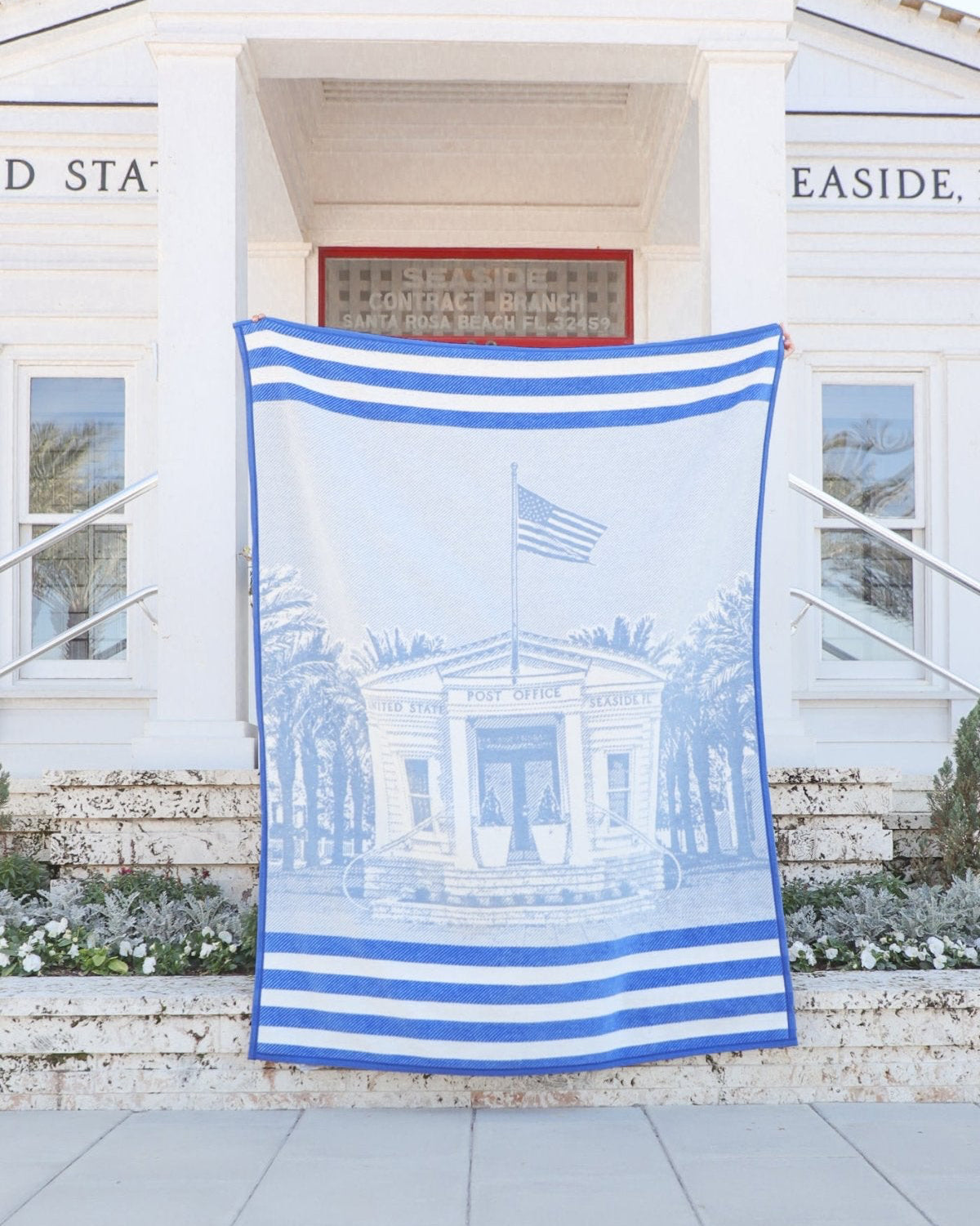 Blue and White Seaside Post Office ChappyWrap Blanket 