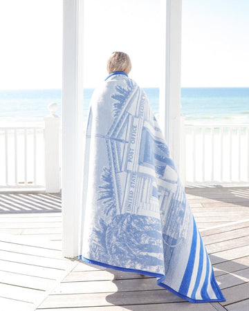 Blue and White Seaside Post Office ChappyWrap Blanket 