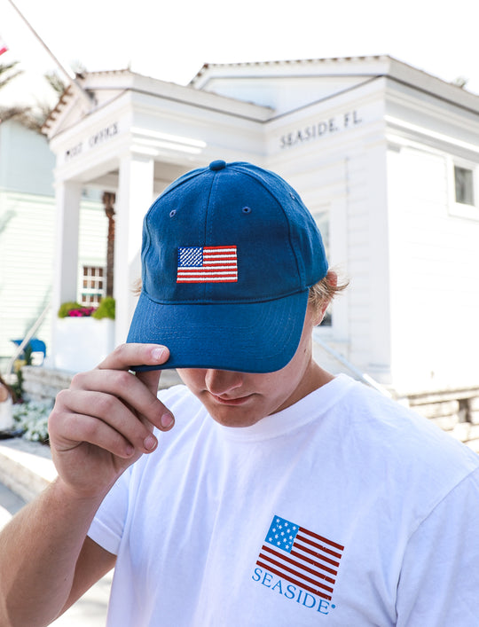 Navy Embroidered Flag Hat – The Seaside Style