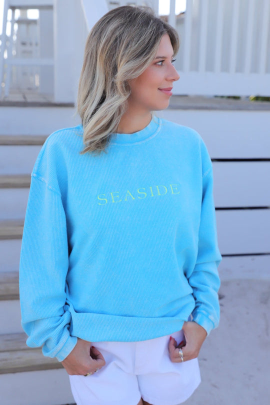 Salty Blue Seaside Corded Crew