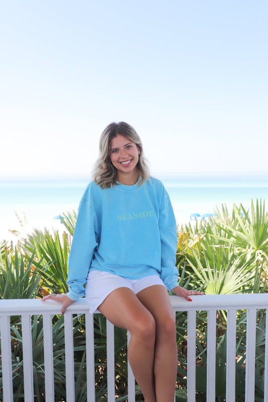 Salty Blue Seaside Corded Crew