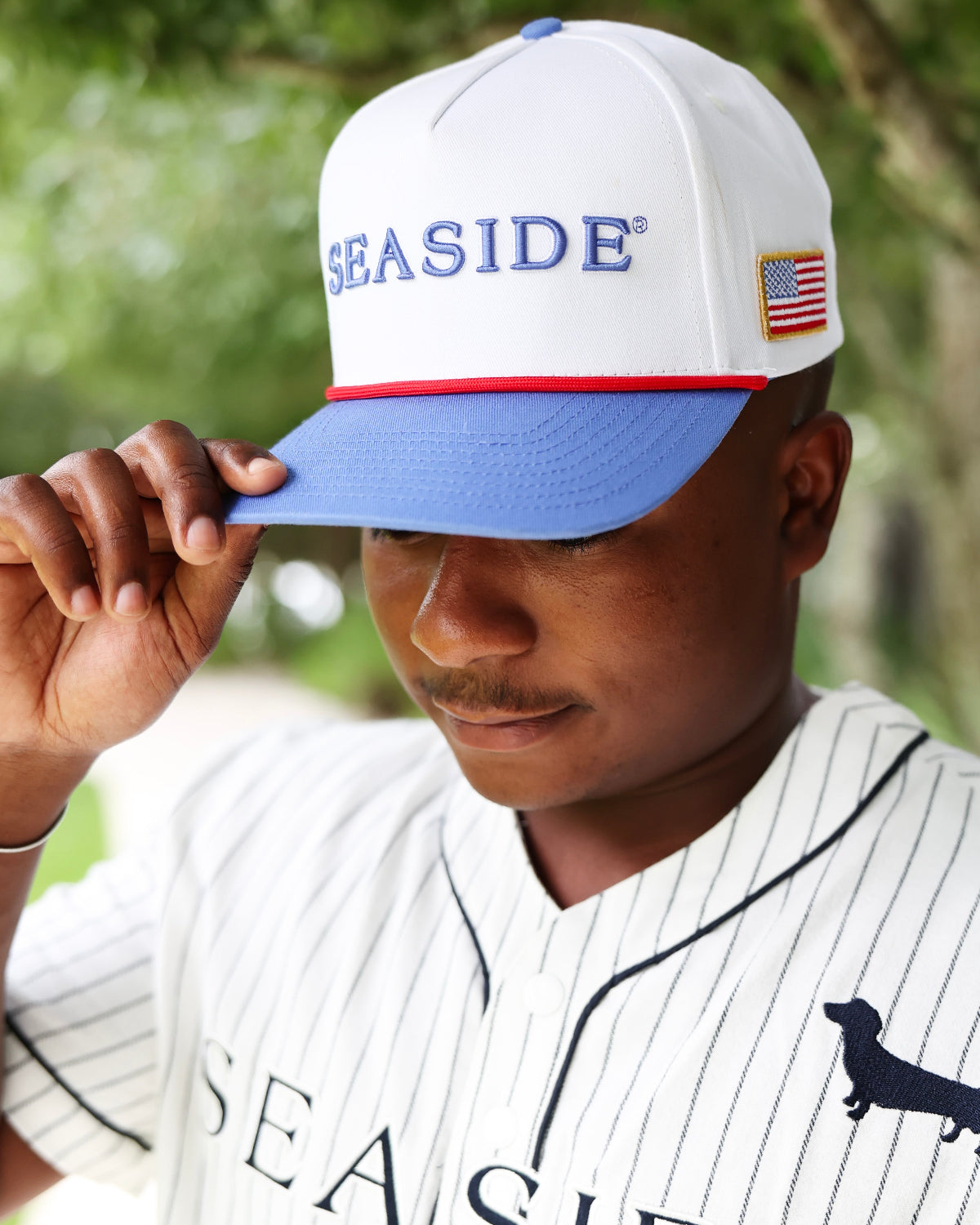 American flag patch on side of Seaside FL snapback hat