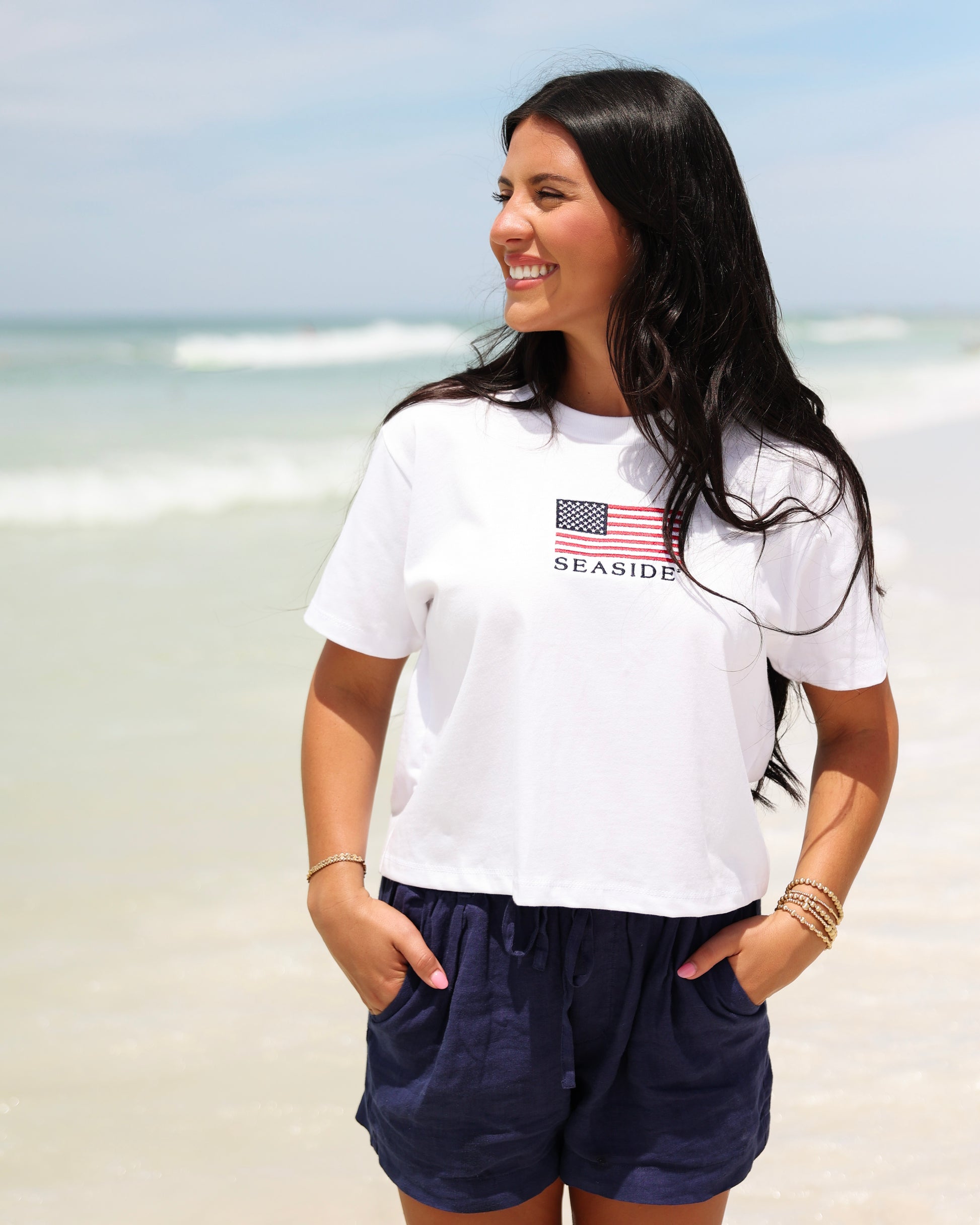 White American Flag Seaside Crop Tee 30A Seaside Florida 