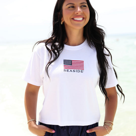 White American Flag Seaside Crop Tee Seaside Florida 30A