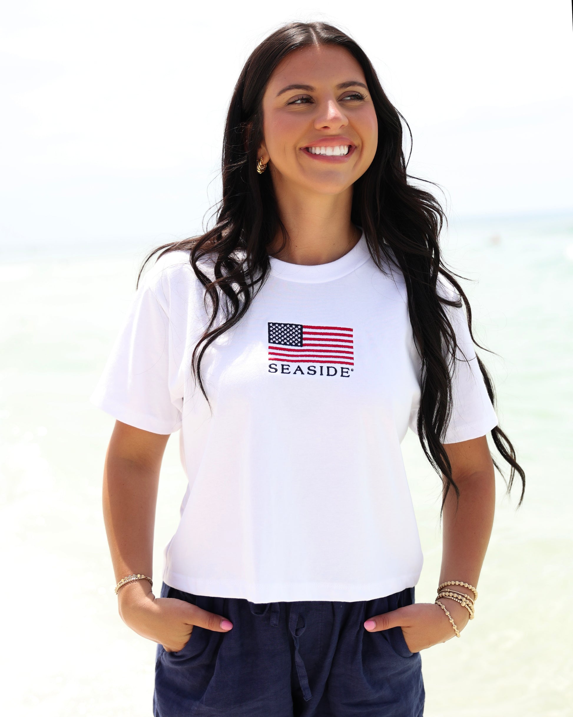 White American Flag Seaside Crop Tee Seaside Florida 30A