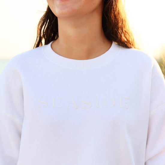 White Seaside Reverse Fleece Midi Sweatshirt