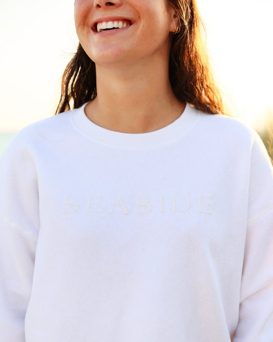 White Seaside Reverse Fleece Midi Sweatshirt