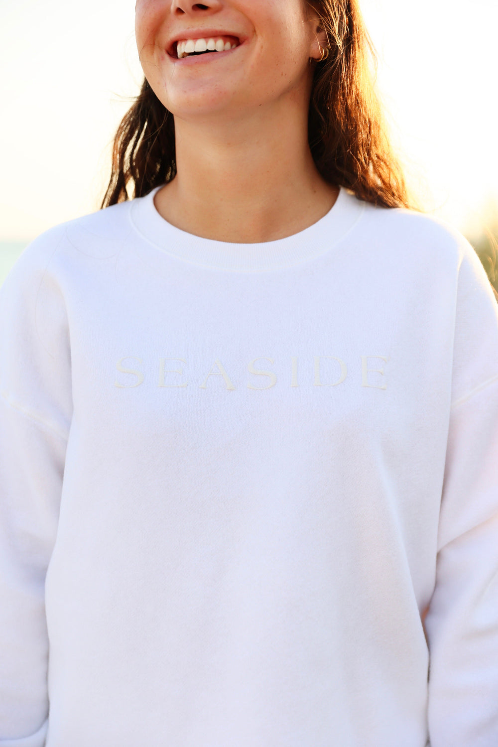 White Seaside Reverse Fleece Midi Sweatshirt