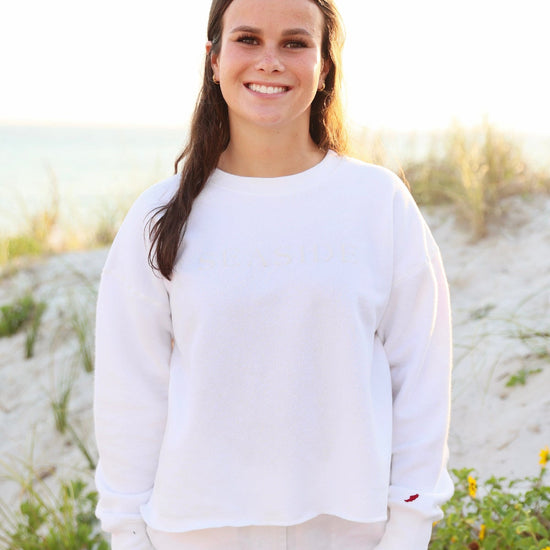 White Seaside Reverse Fleece Midi Sweatshirt