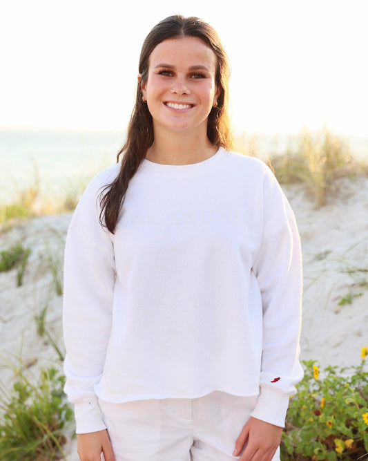 White Seaside Reverse Fleece Midi Sweatshirt