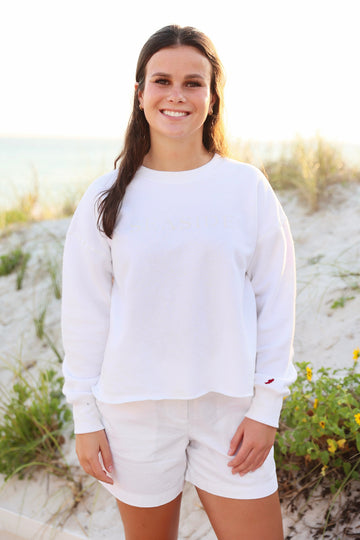 White Seaside Reverse Fleece Midi Sweatshirt