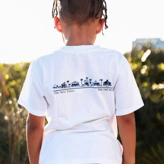 Youth Unisex White SEASIDE® Tee with Navy Lettering