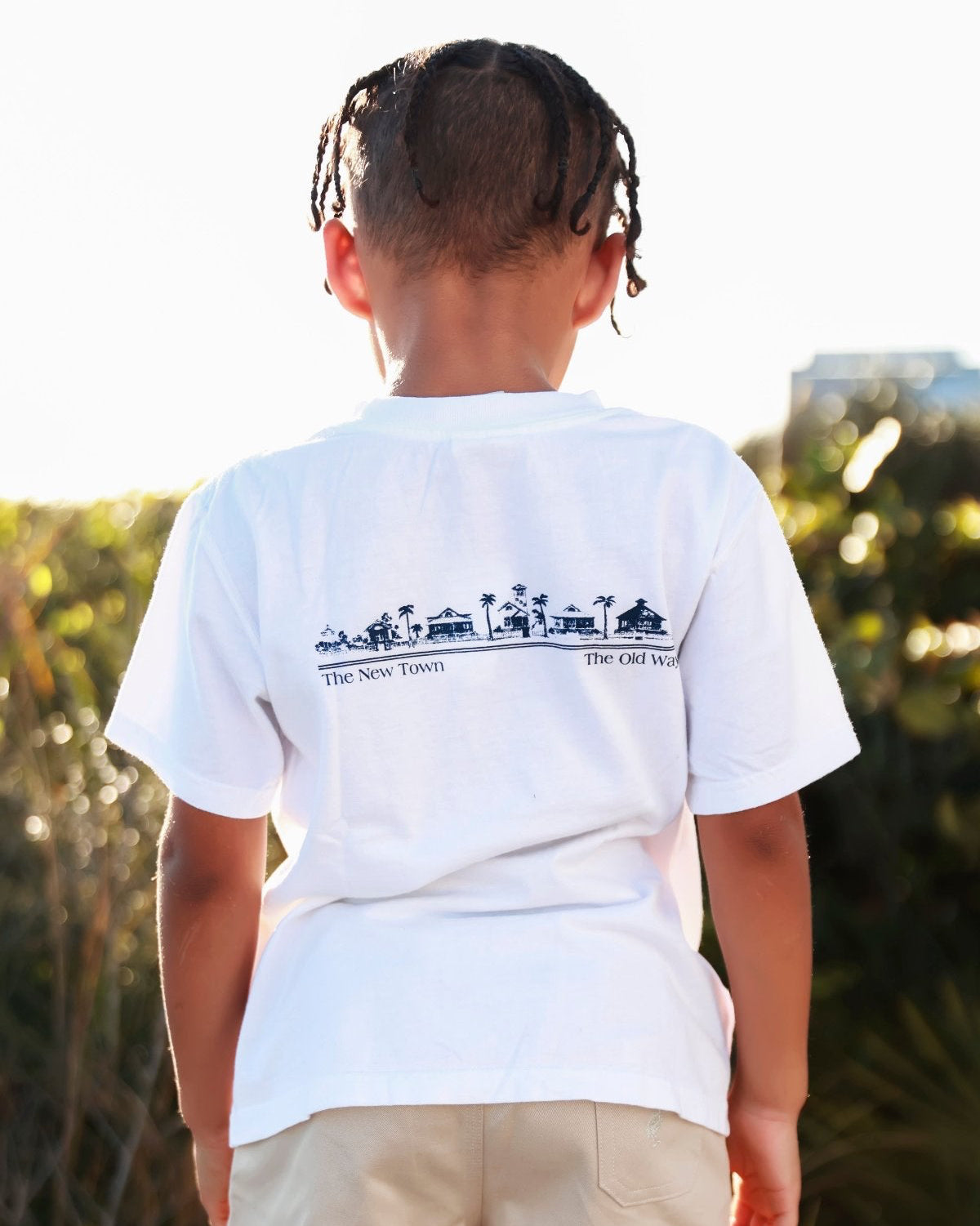 Youth Unisex White SEASIDE® Tee with Navy Lettering