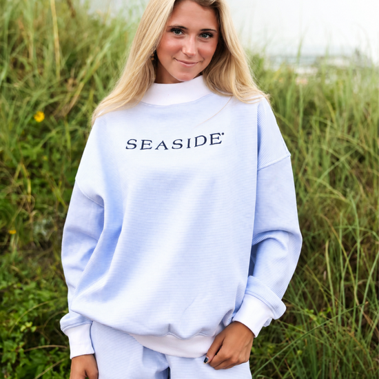 Chambray Mini Stripe Seaside Mock Neck The Seaside Style 30a