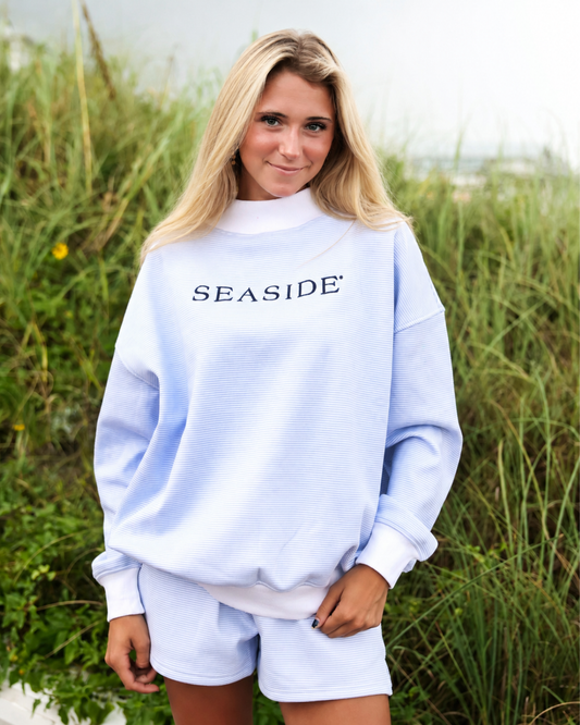 Chambray Mini Stripe Seaside Mock Neck The Seaside Style 30a