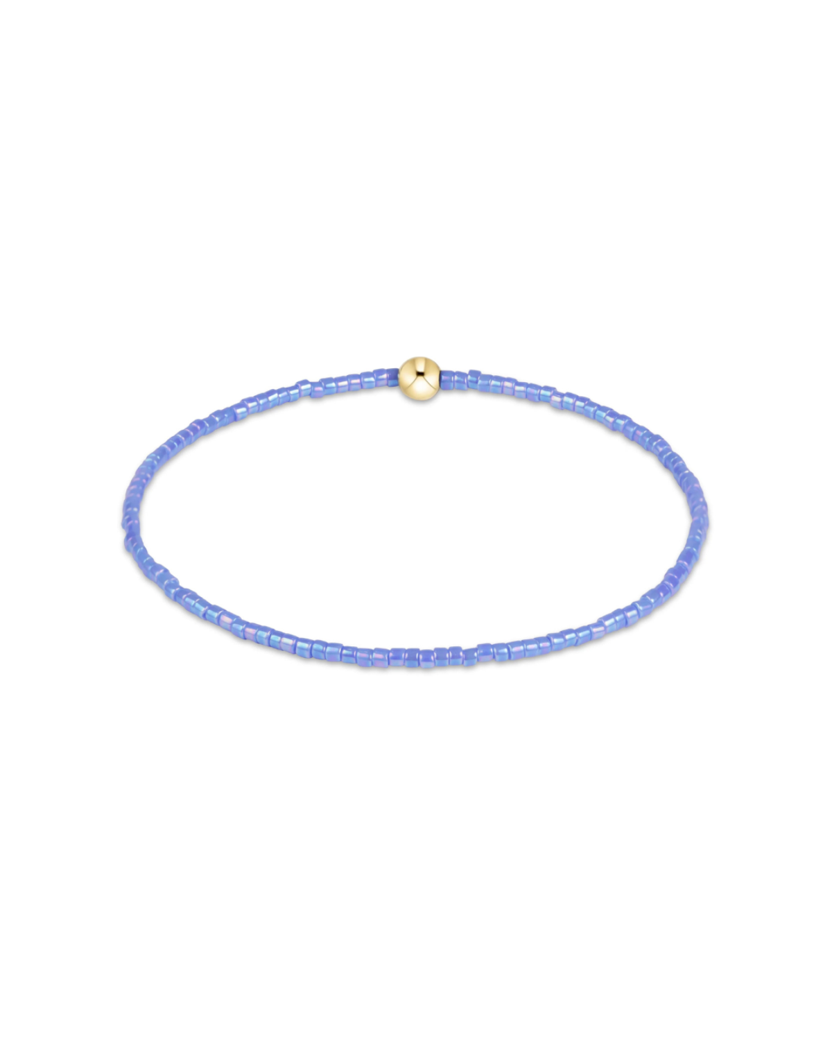 A delicate beaded bracelet in light blue with a small gold bead accent at the top, displayed on a clean white background.