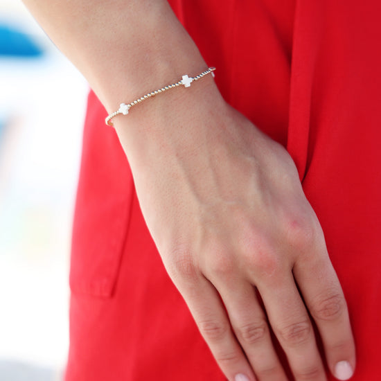 newton Signature Cross Small Gold Pattern 2mm Bead Bracelet Off White The Seaside Style 30A Seaside Florida