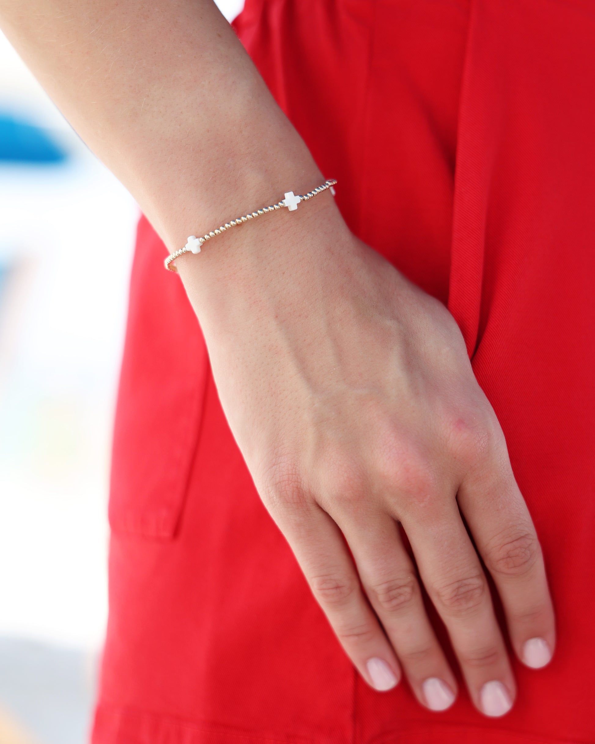 newton Signature Cross Small Gold Pattern 2mm Bead Bracelet Off White The Seaside Style 30A Seaside Florida