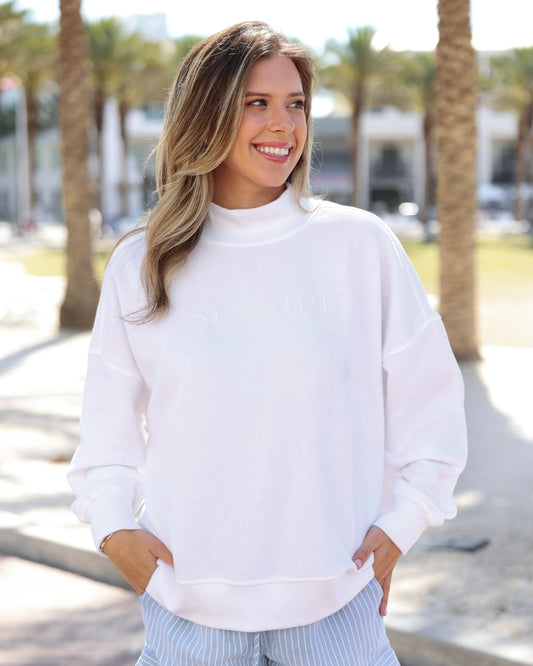 white seaside mockneck sweatshirt seaside florida 30a the seaside style