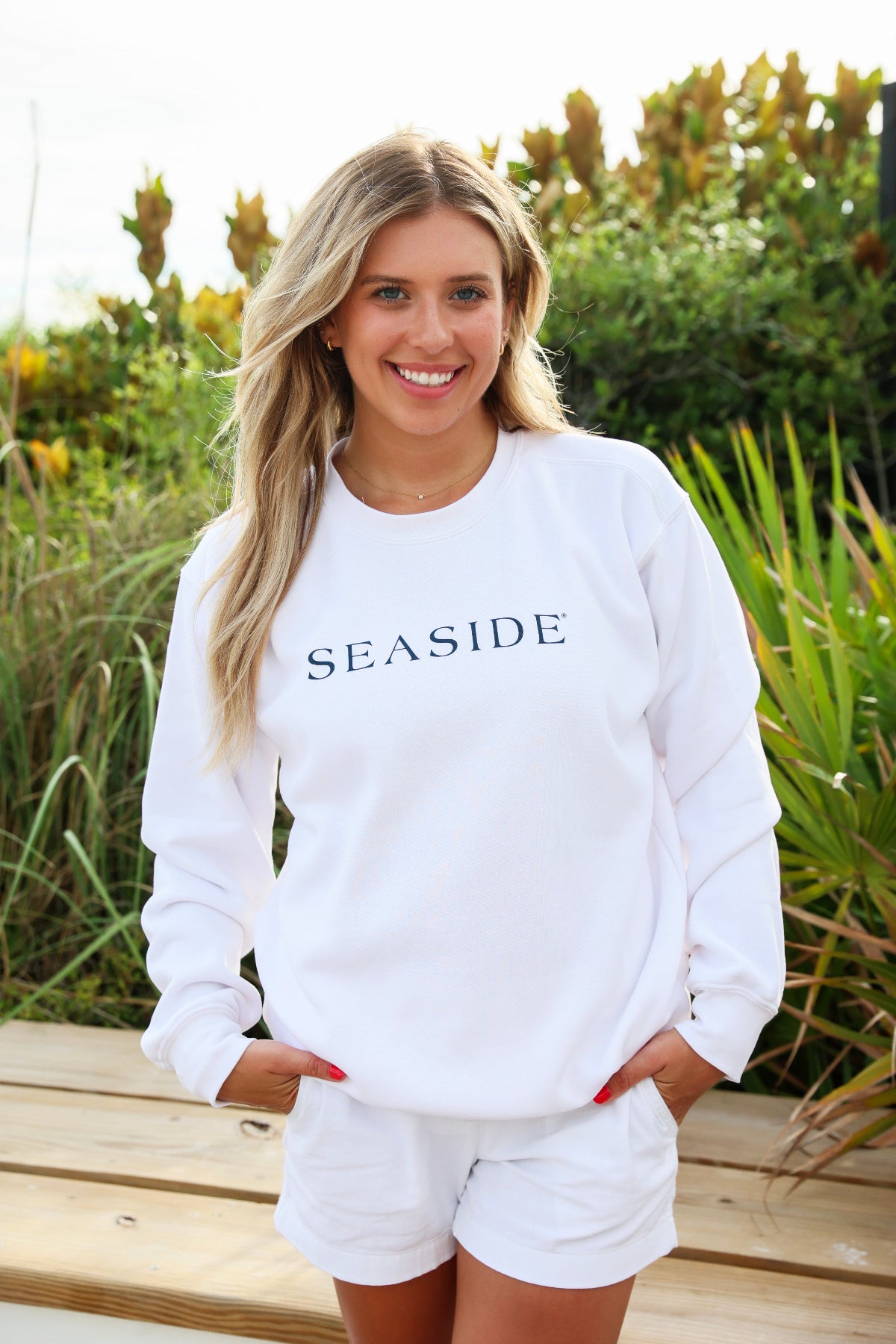 white seaside unisex sweatshirt