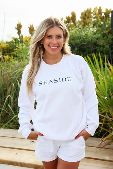 white seaside unisex sweatshirt