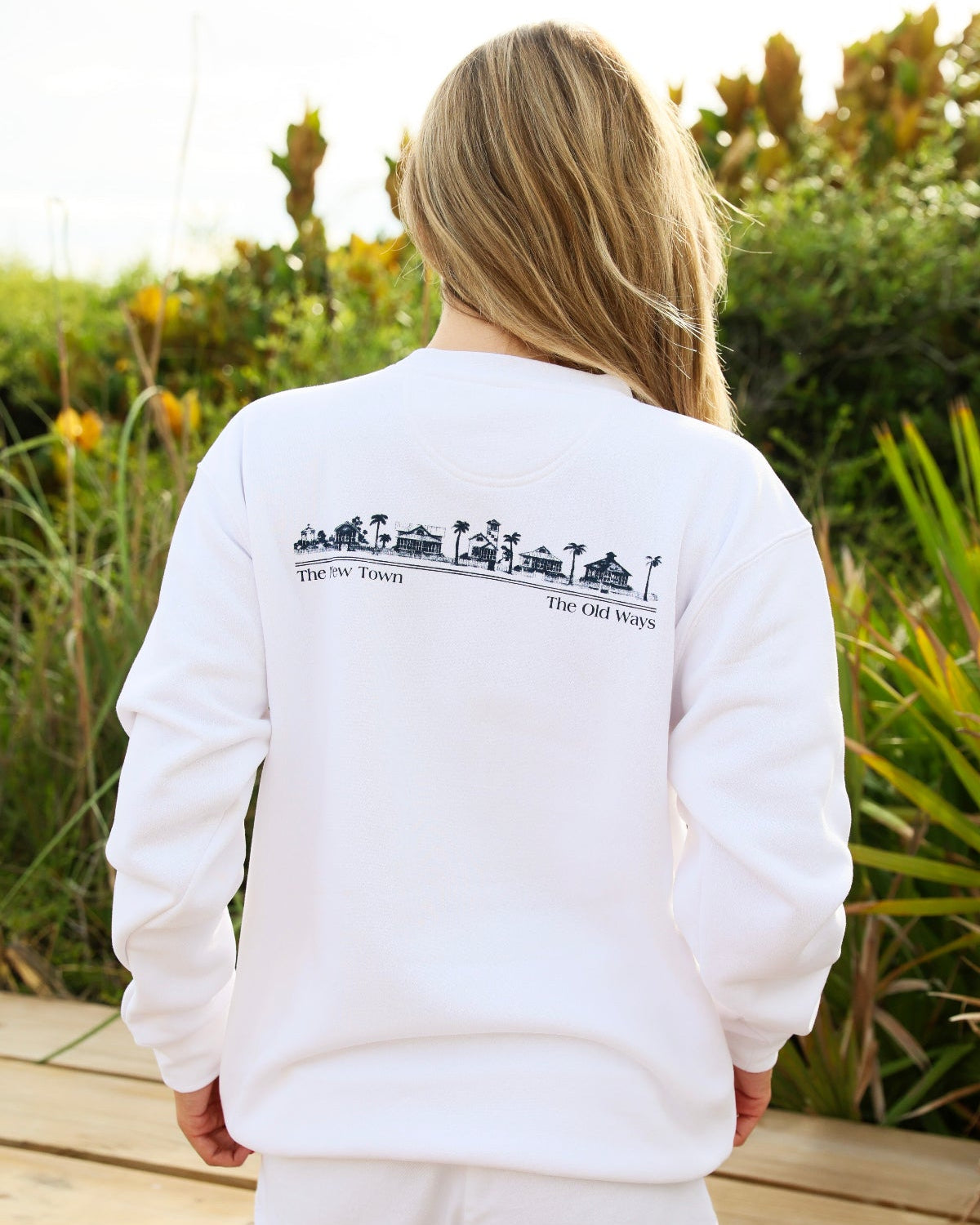 white seaside unisex sweatshirt