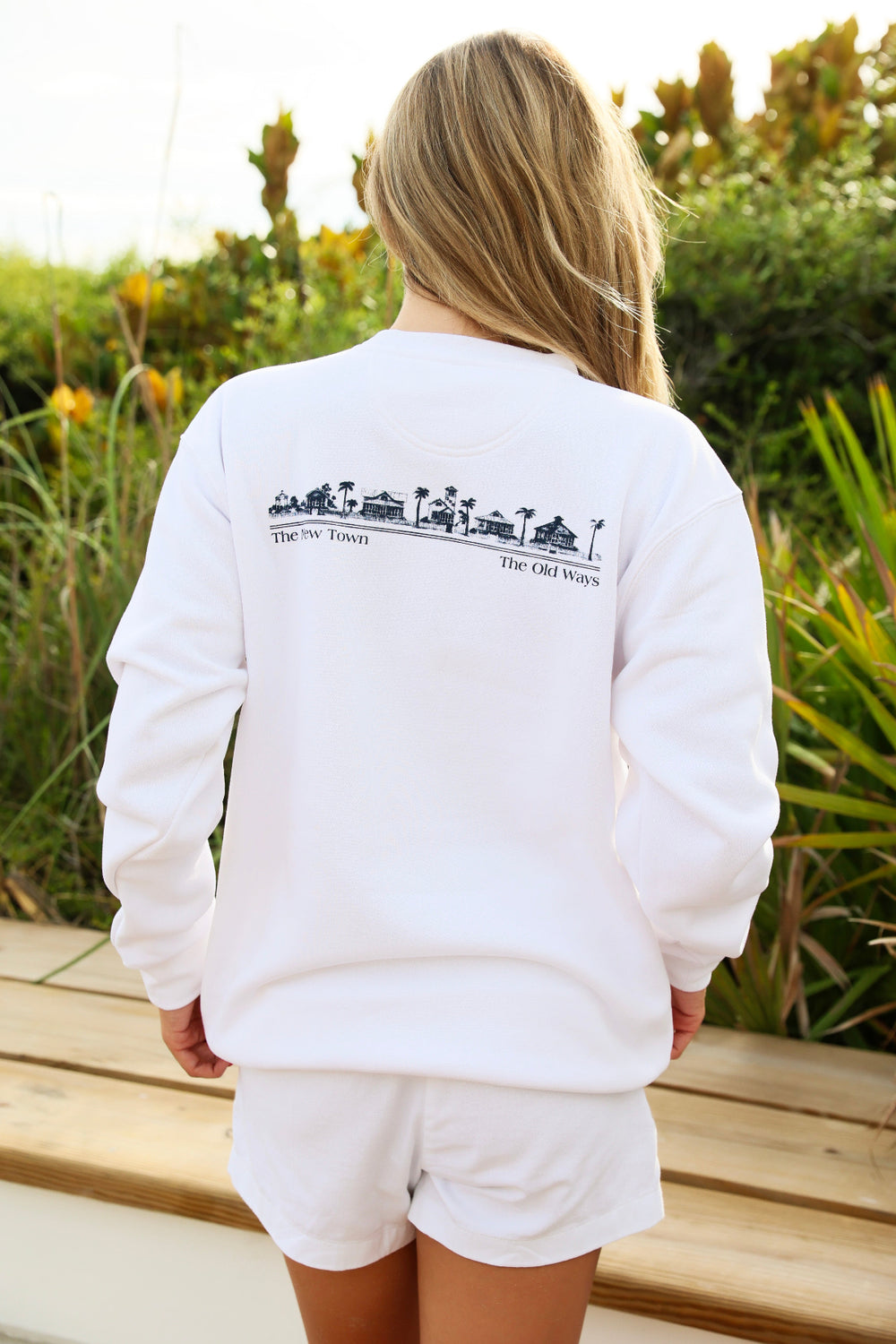 white seaside unisex sweatshirt