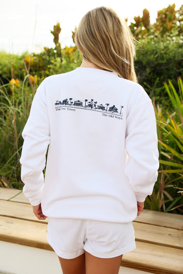 white seaside unisex sweatshirt