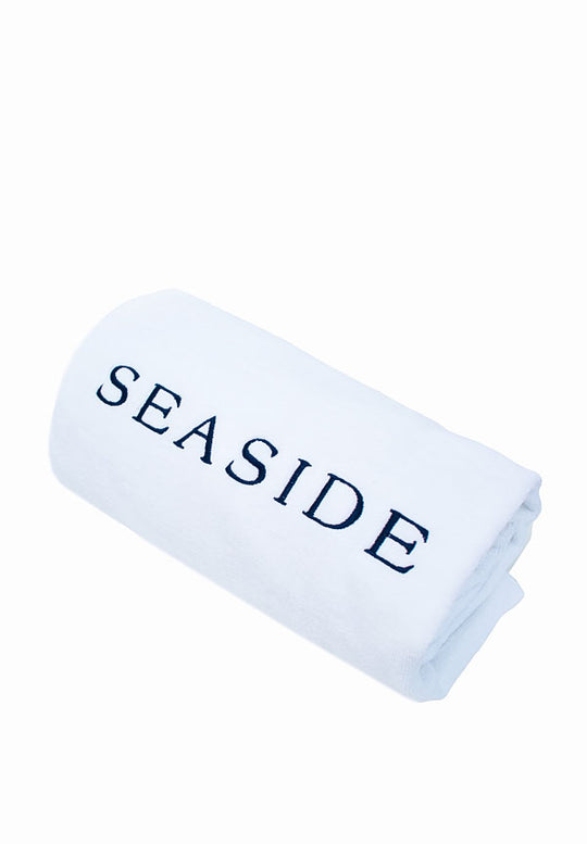 White Embroidered Seaside Beach Towel