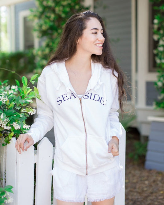 White Seaside Zip Hoodie