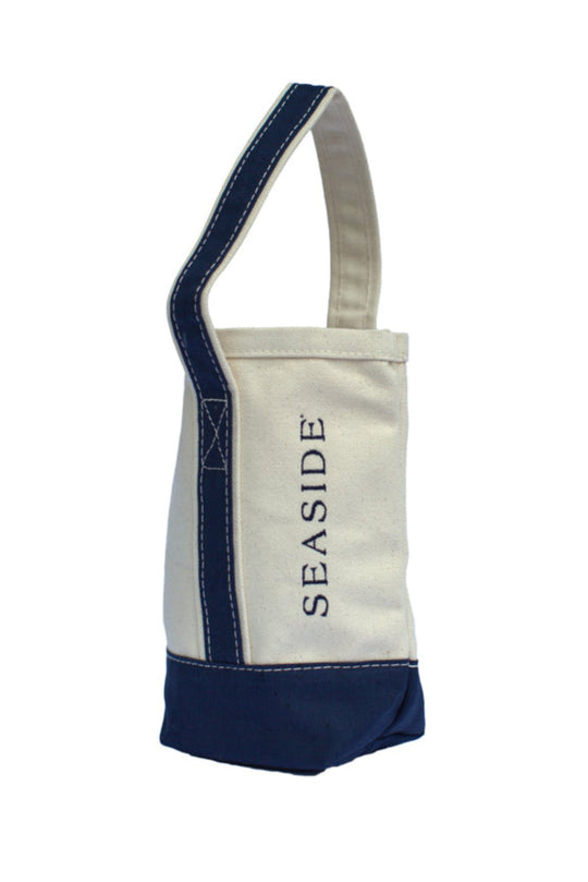 Canvas Natural and Navy Seaside Wine Tote