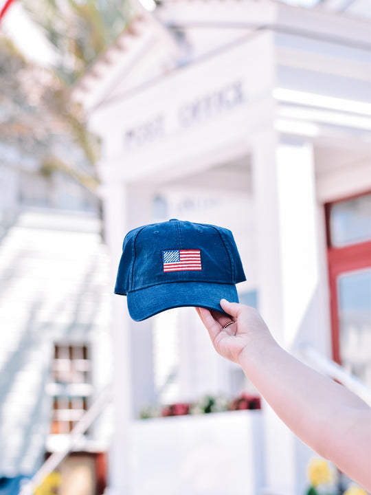 Navy Embroidered Flag Hat – The Seaside Style