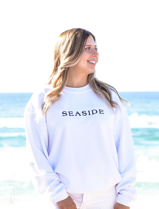 White Seaside Corded Embroidered Sweatshirt