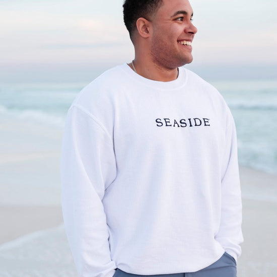 White Seaside Corded Embroidered Sweatshirt