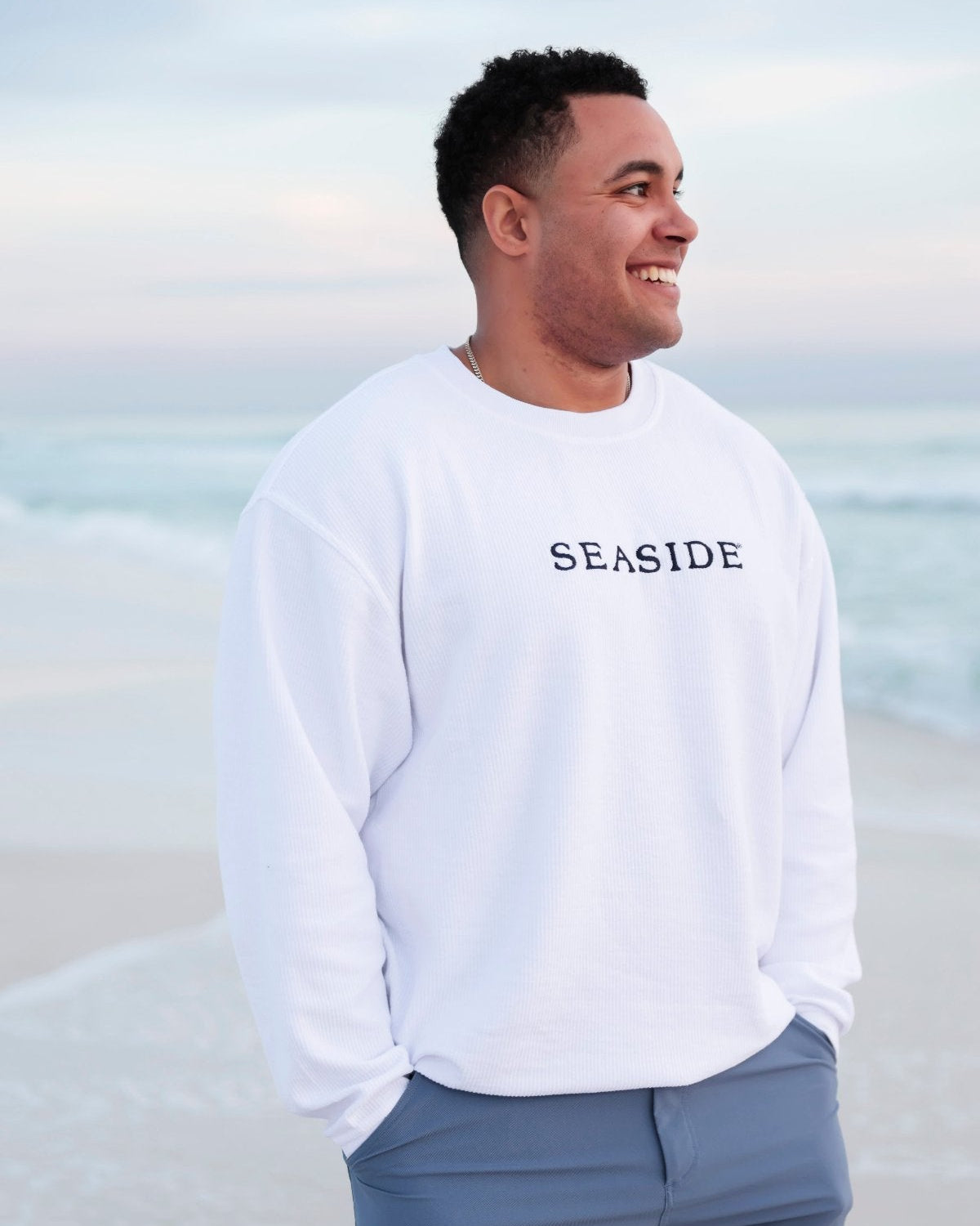 White Seaside Corded Embroidered Sweatshirt