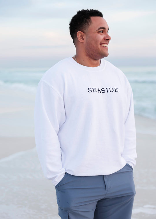 White Seaside Corded Embroidered Sweatshirt