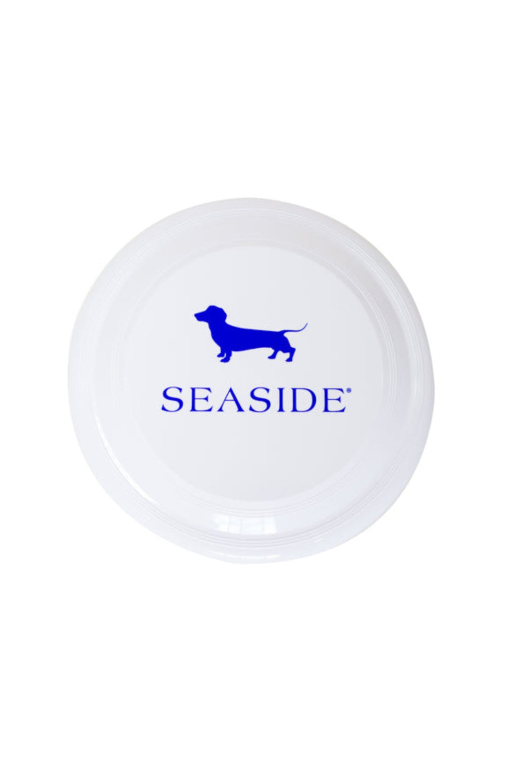 White Seaside Frisbee with Bud the Dachshund